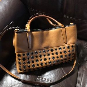 Coach Soft Borough Grommets caramel brown pebble leather F32339